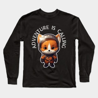Red Fox Astronaut - Adventure Is Calling (White Lettering) Long Sleeve T-Shirt